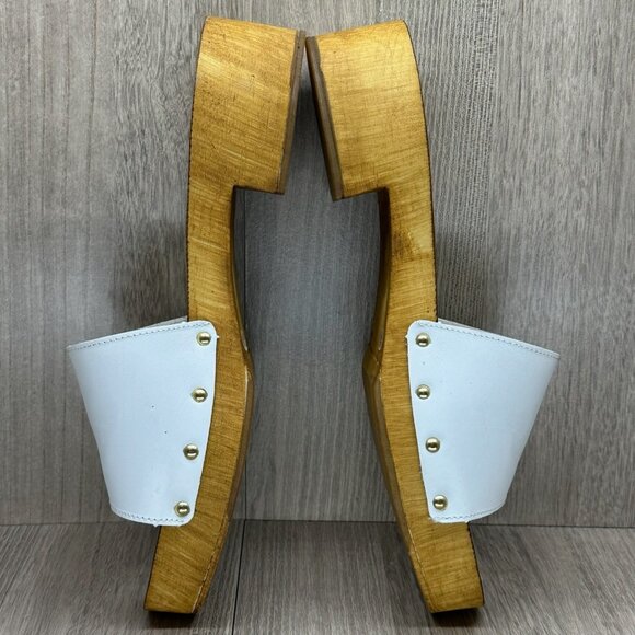 Seychelles Good Spirits Sandal Women 10 Slip On Wood Platform Clog Leather White - Picture 9 of 13
